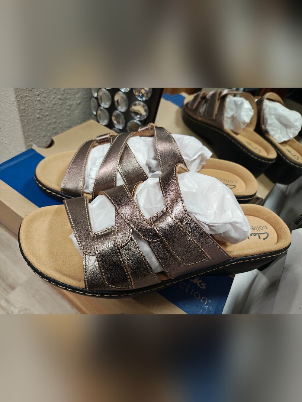 Clarks Metallic Bronze Slide Sandals